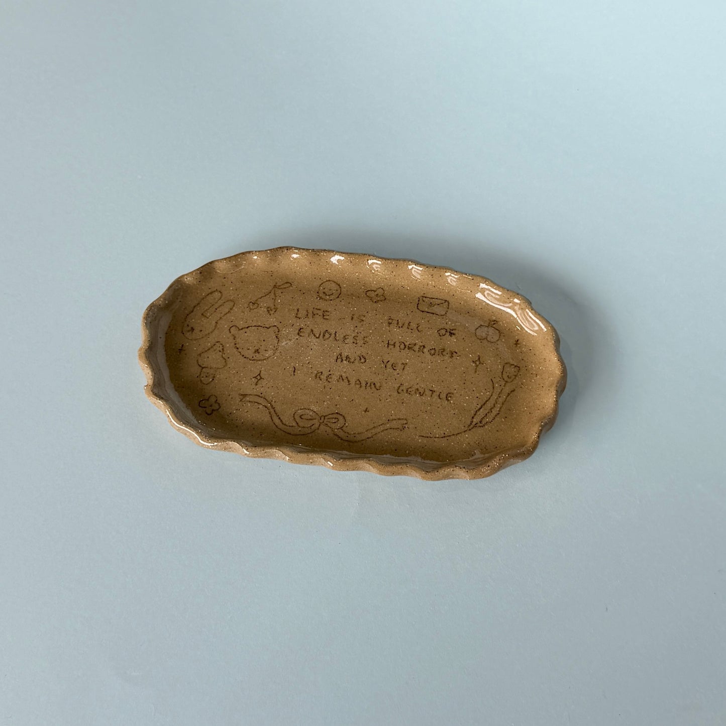 "Yet I am Gentle" Brown Speckle Trinket Tray