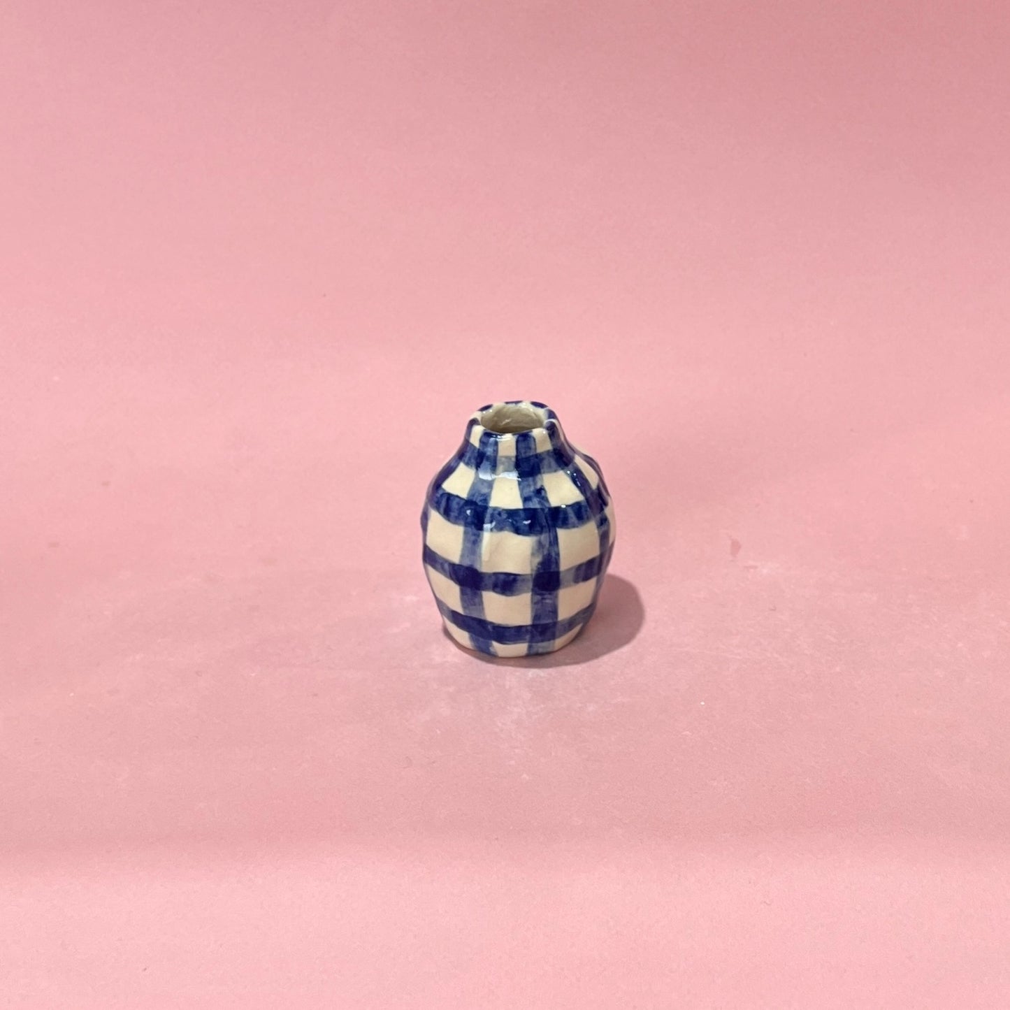 Navy Gingham Bud Vase