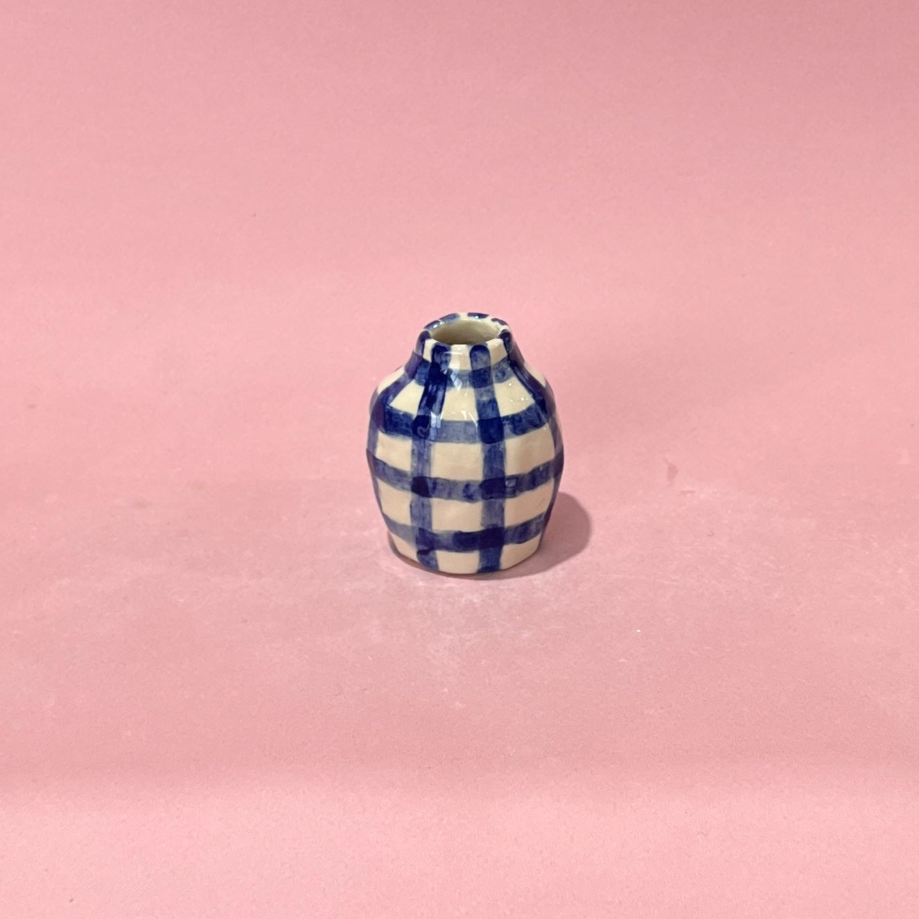 Navy Gingham Bud Vase