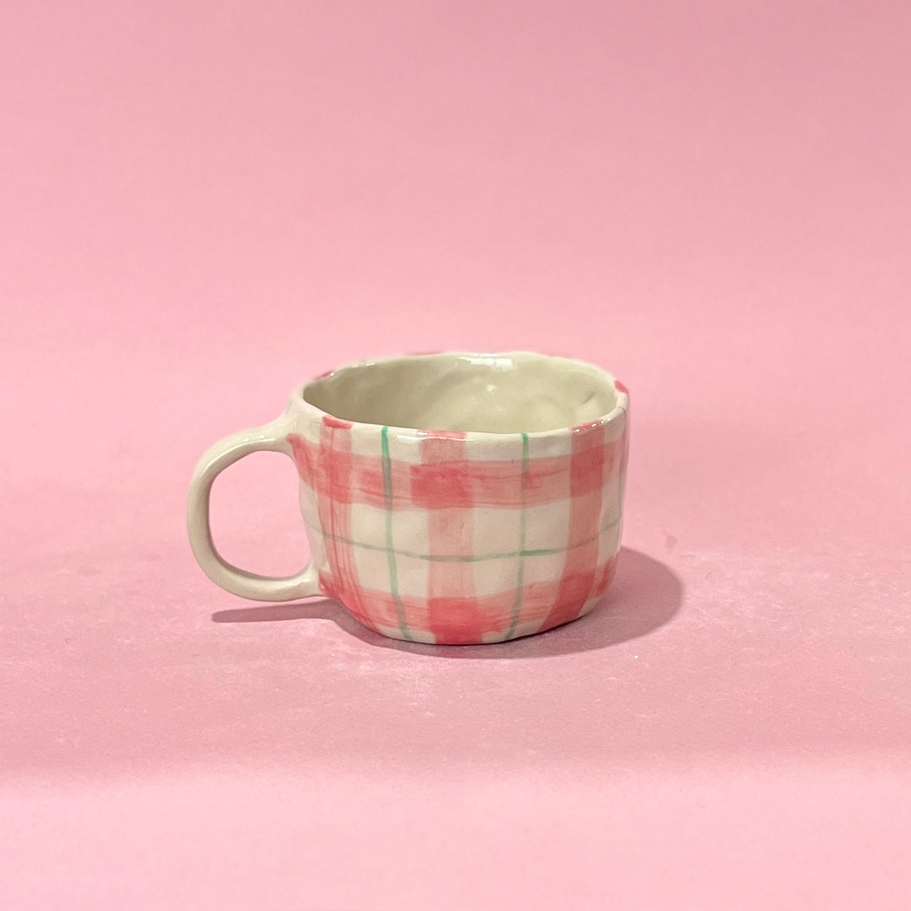 Peach and Green Gingham Mug
