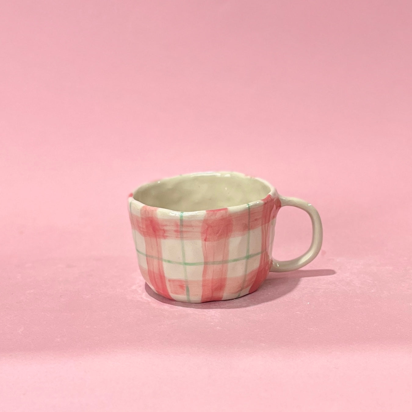 Peach and Green Gingham Mug