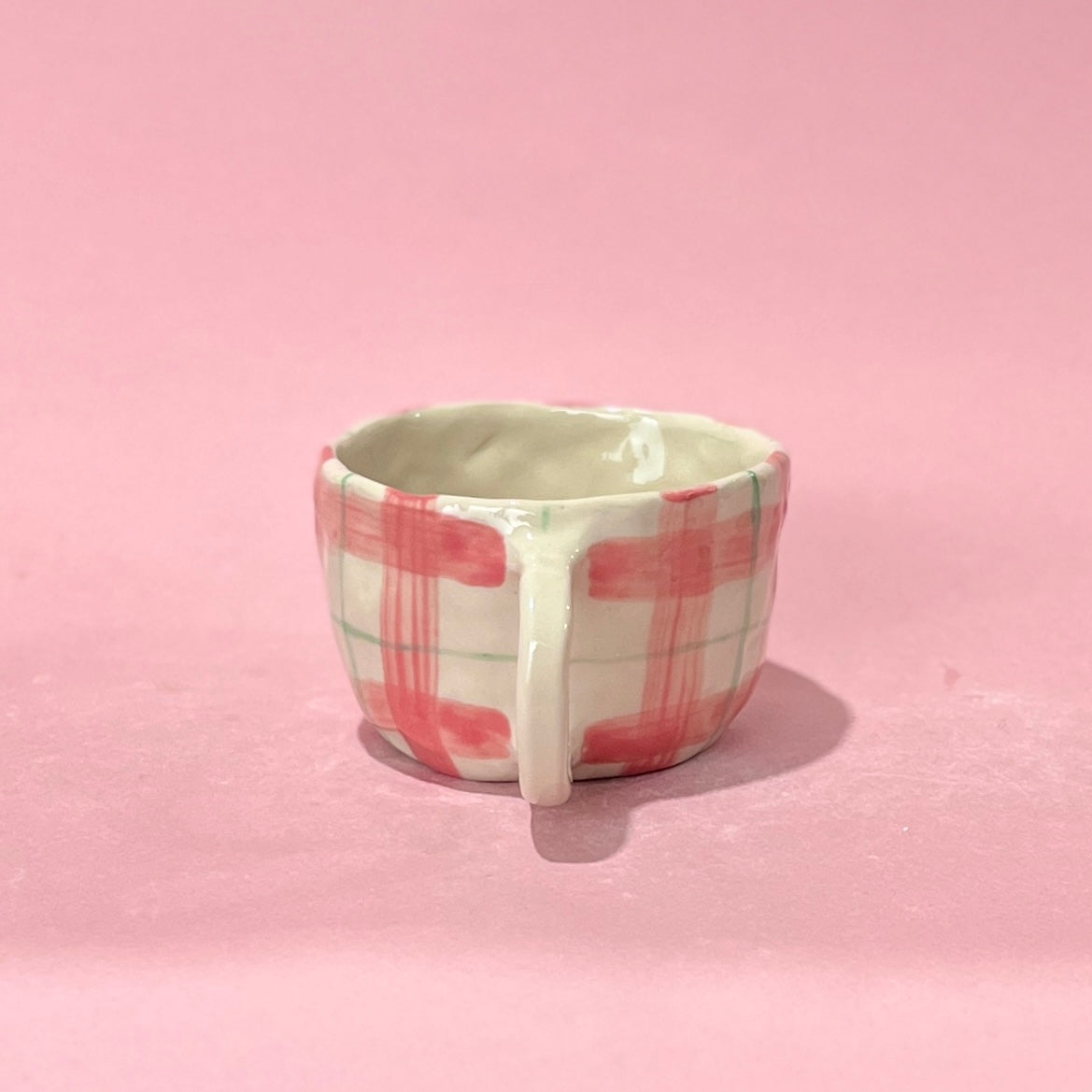 Peach and Green Gingham Mug
