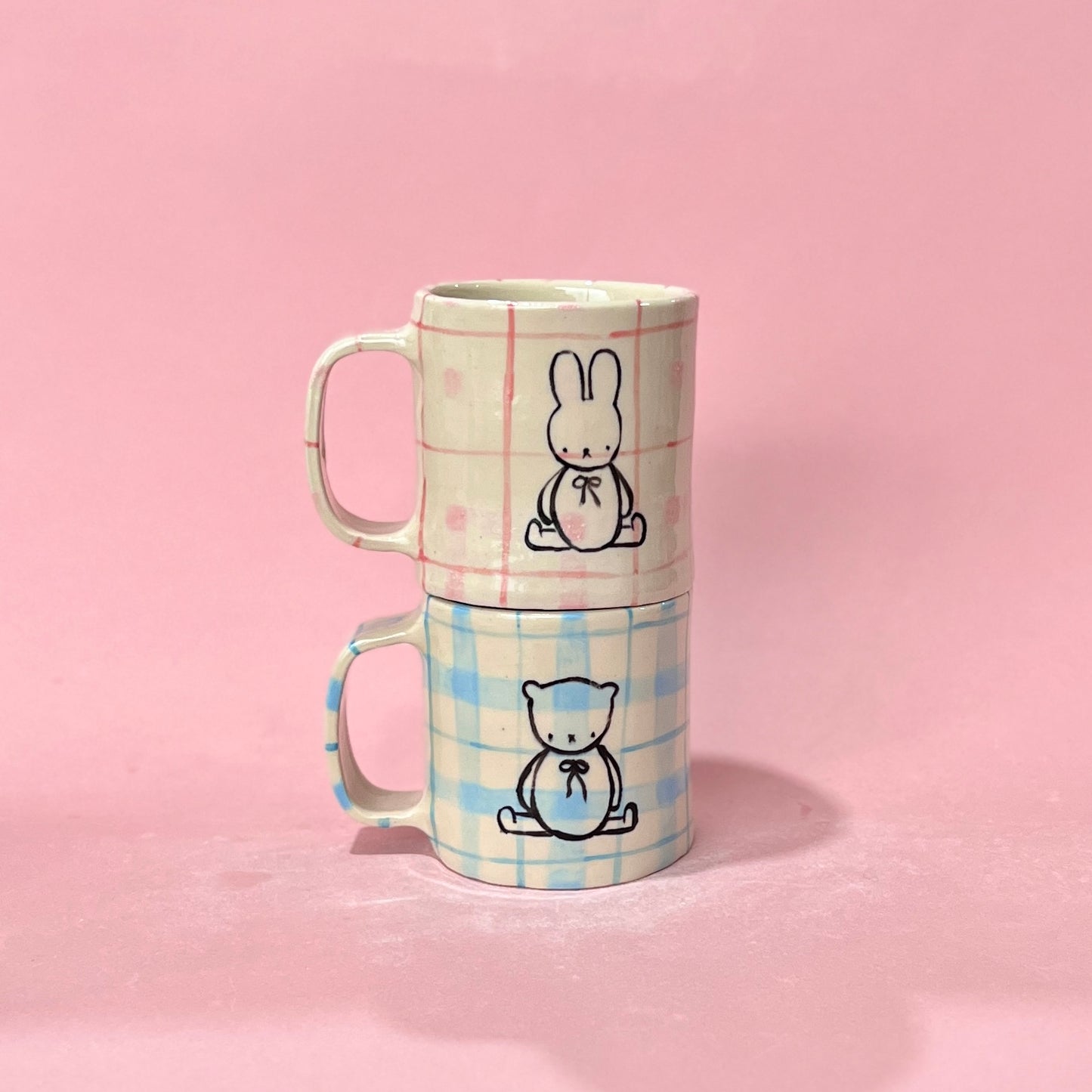 Gingham Teddy Mugs