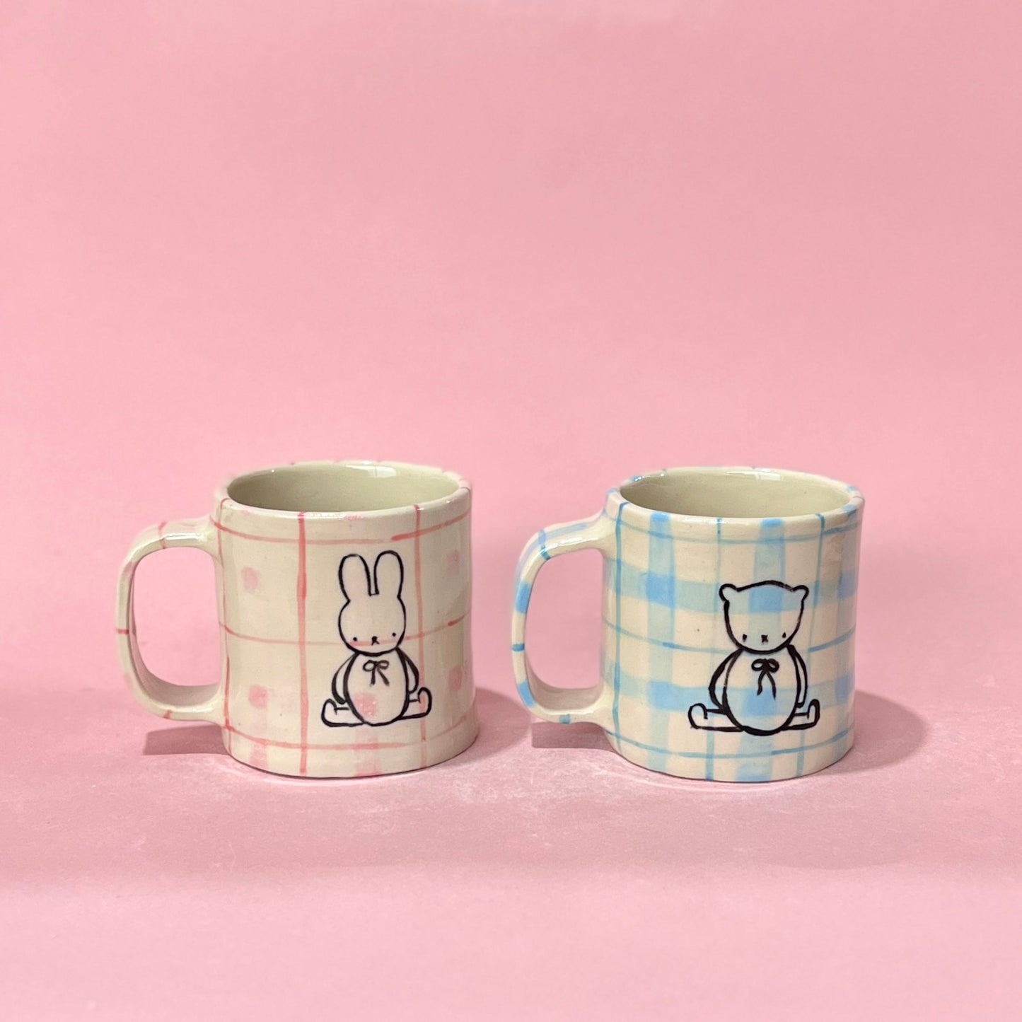 Gingham Teddy Mugs