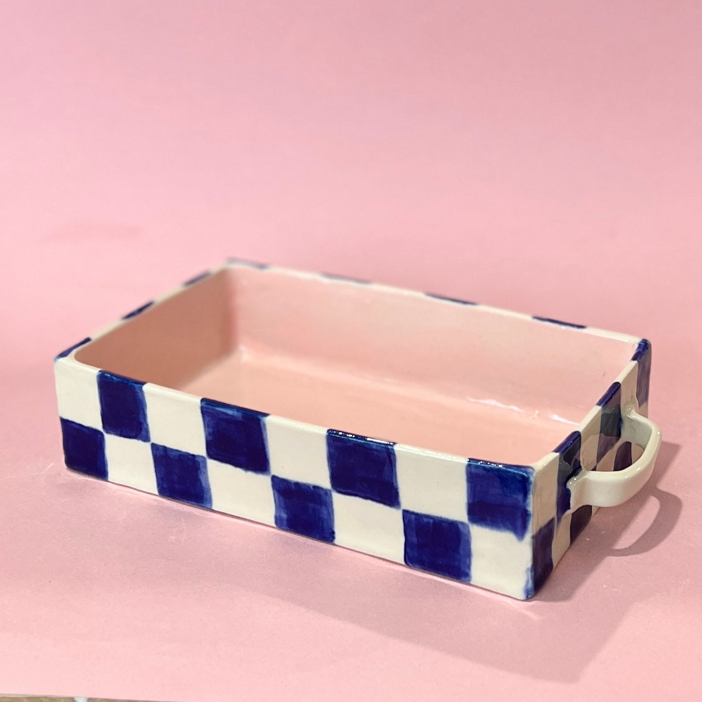 Navy Checkerboard Oven Dish