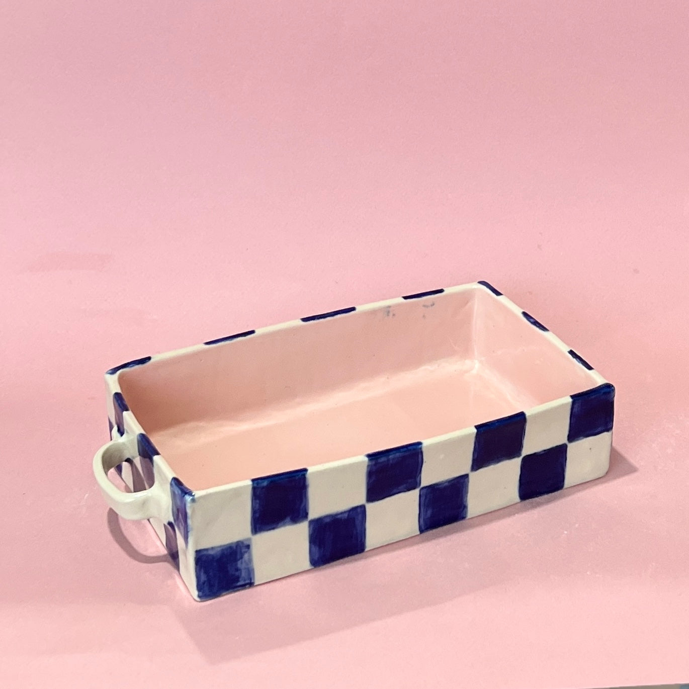 Navy Checkerboard Oven Dish