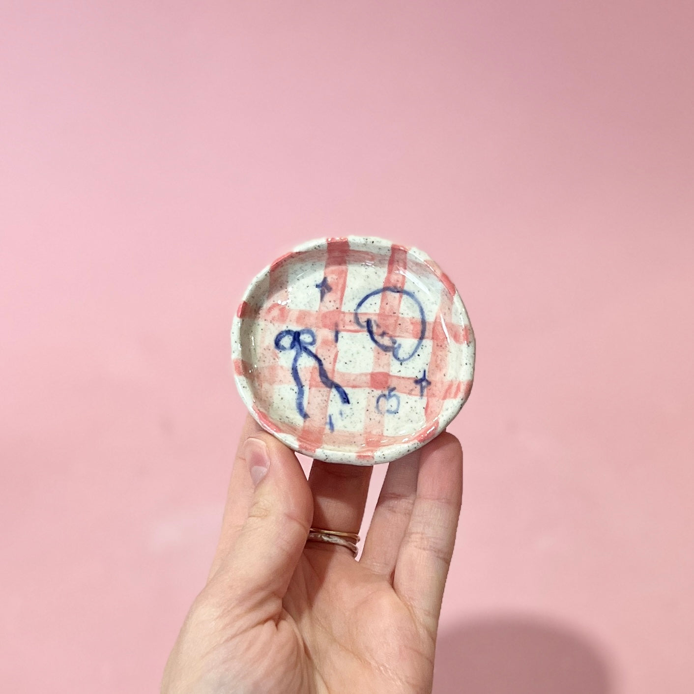 Pink Gingham Puppy Trinket Dish