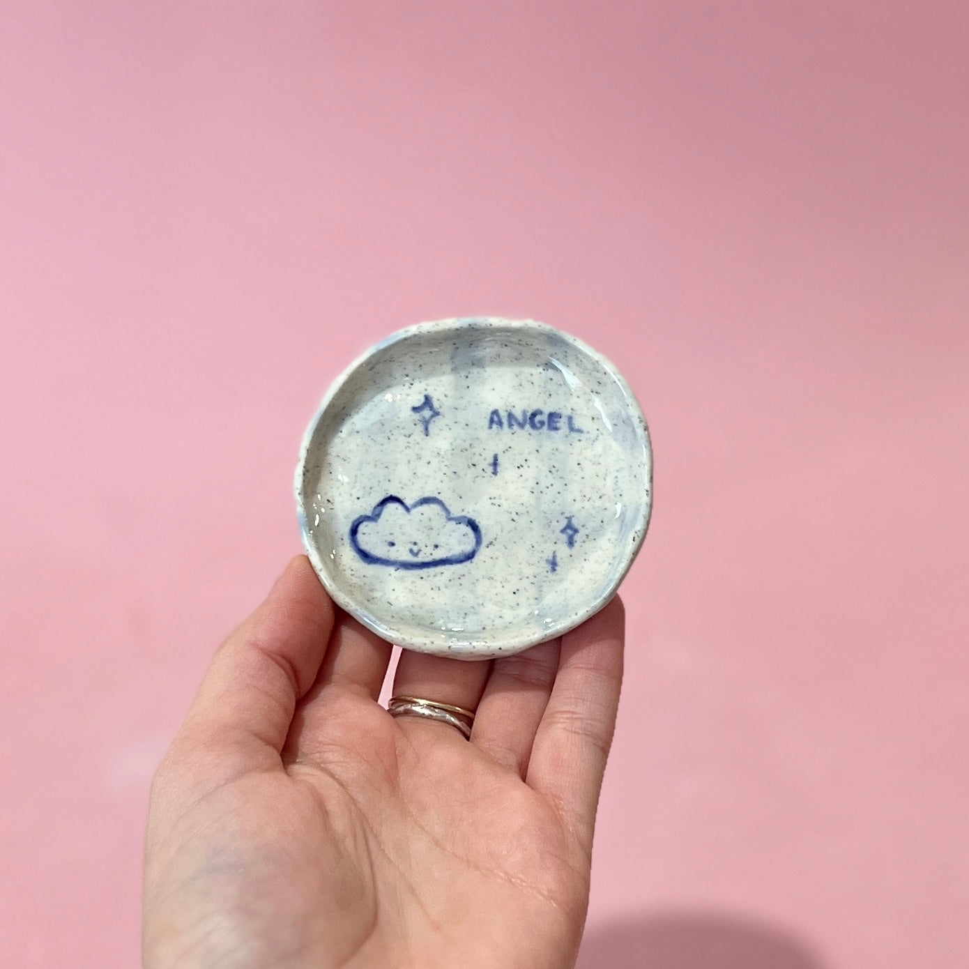 Blue Gingham 'Angel' Trinket Dish