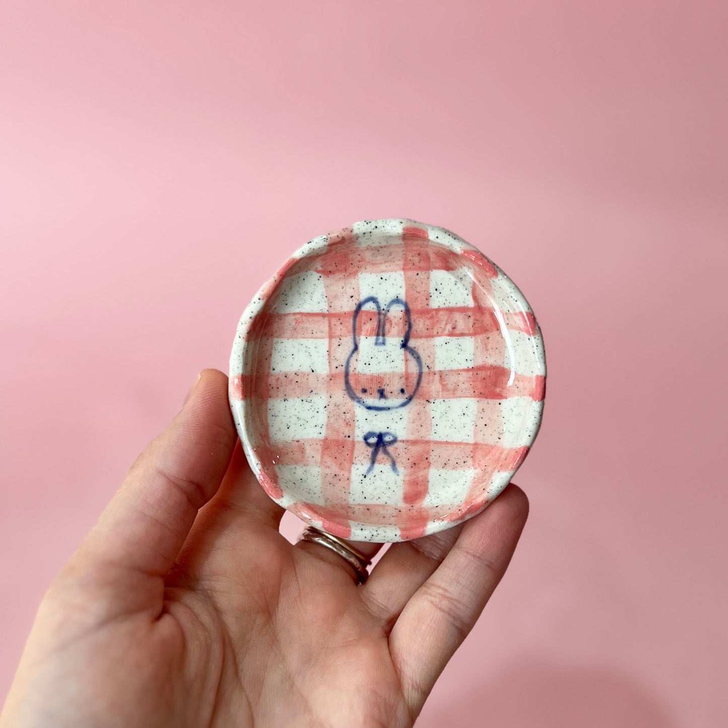 Pink Gingham Bunny Trinket Dish