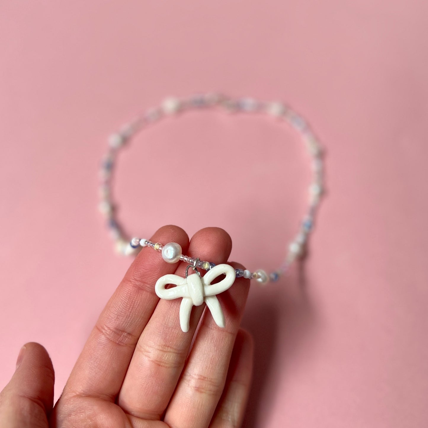 White Ribbon Necklace