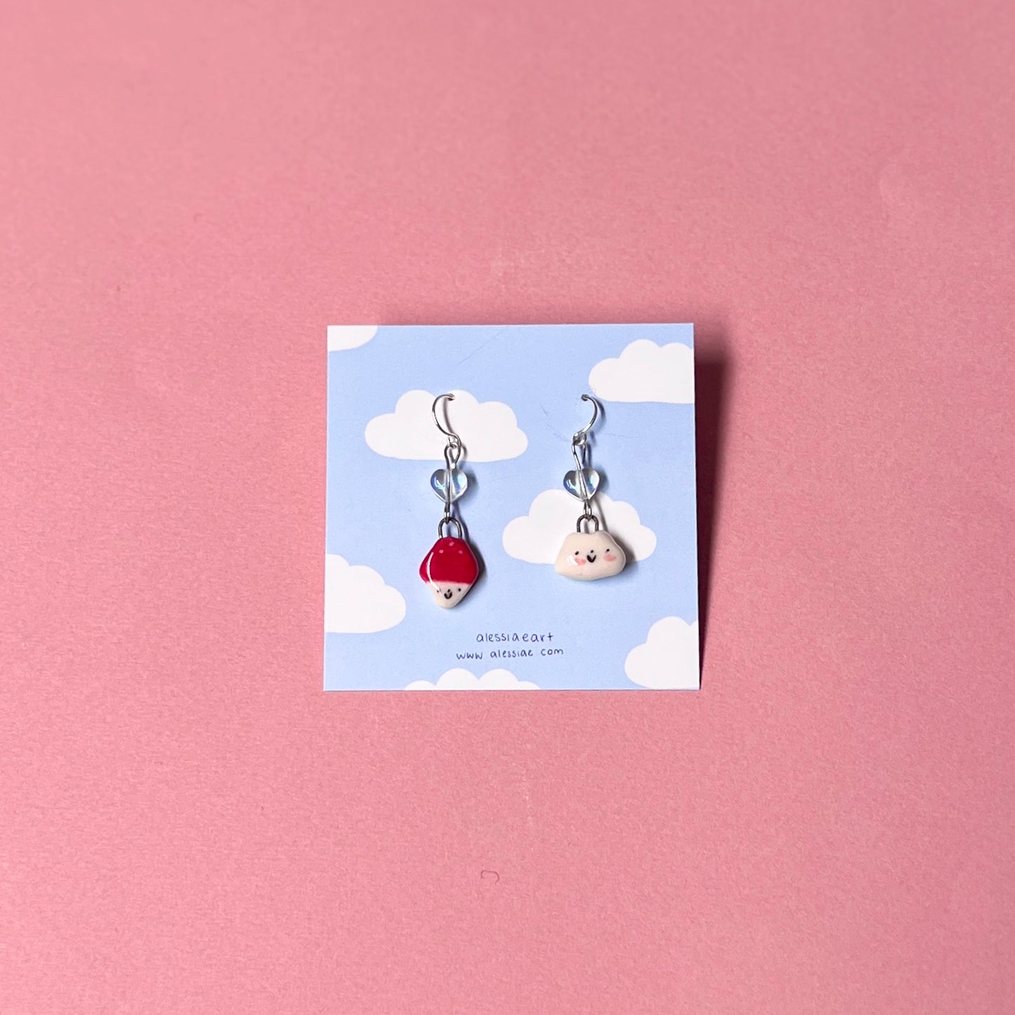 Tiny Mushroom and Cloud Earrings