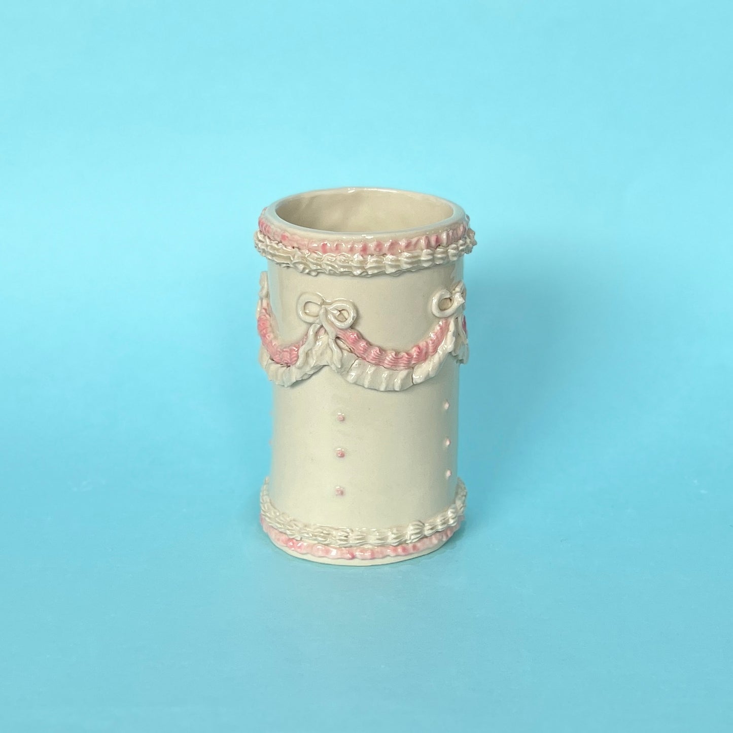 Tall Pink and White Royal Icing Mug