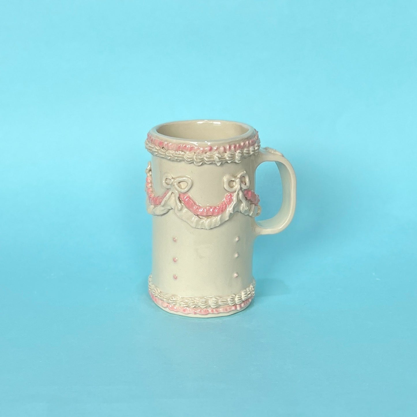 Tall Pink and White Royal Icing Mug