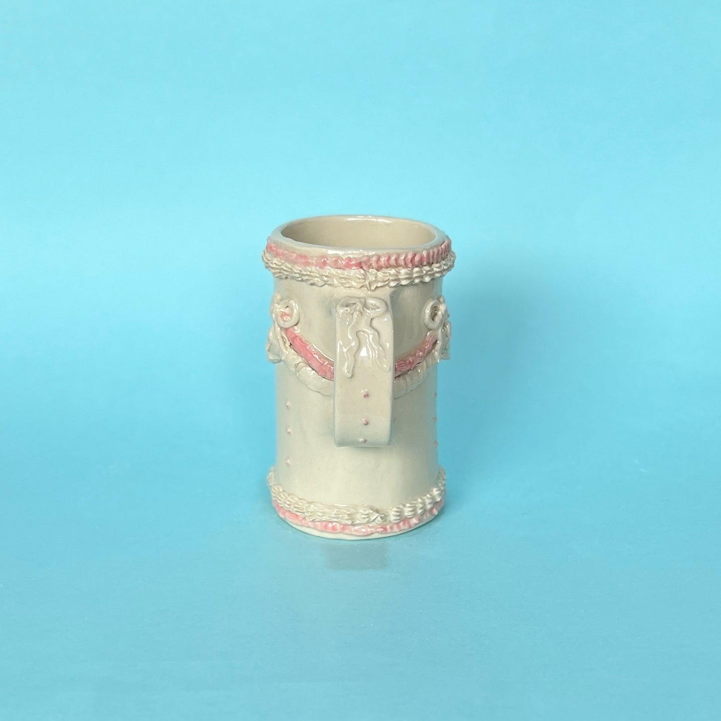 Tall Pink and White Royal Icing Mug