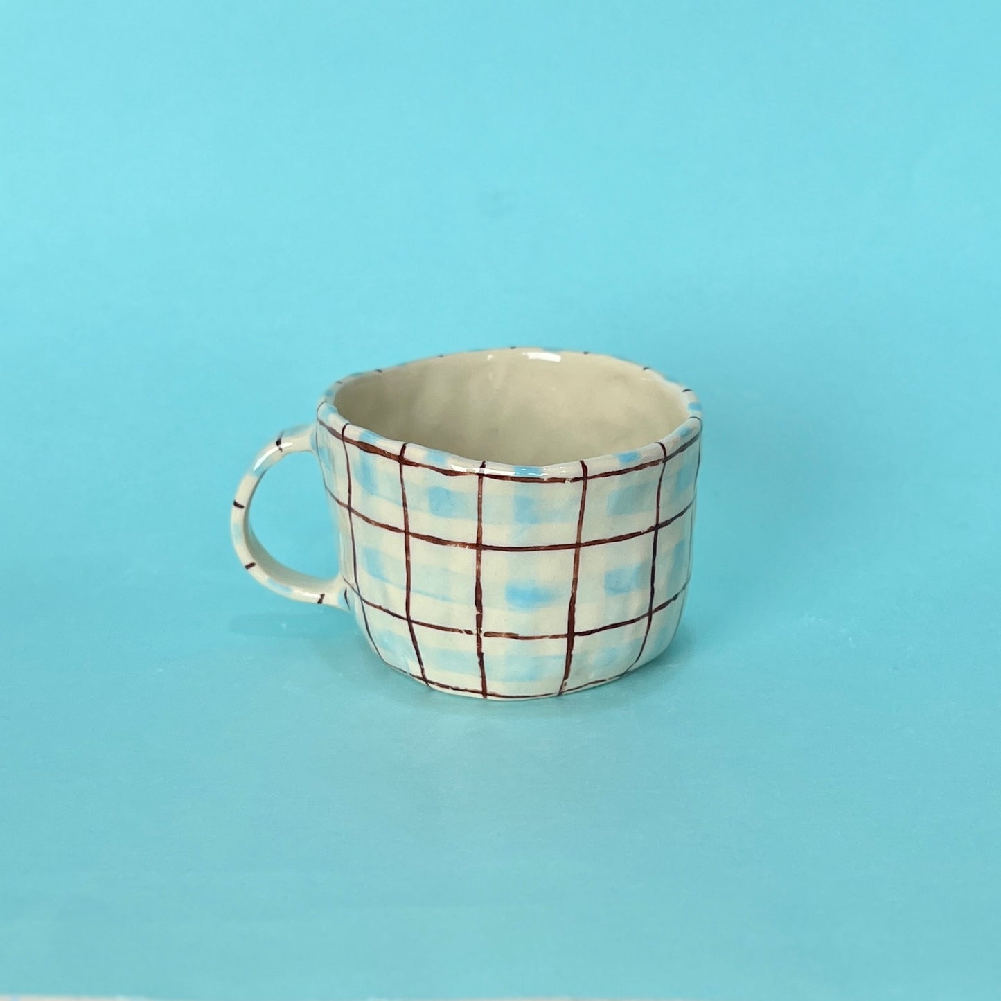 Blue and Brown Gingham Mug