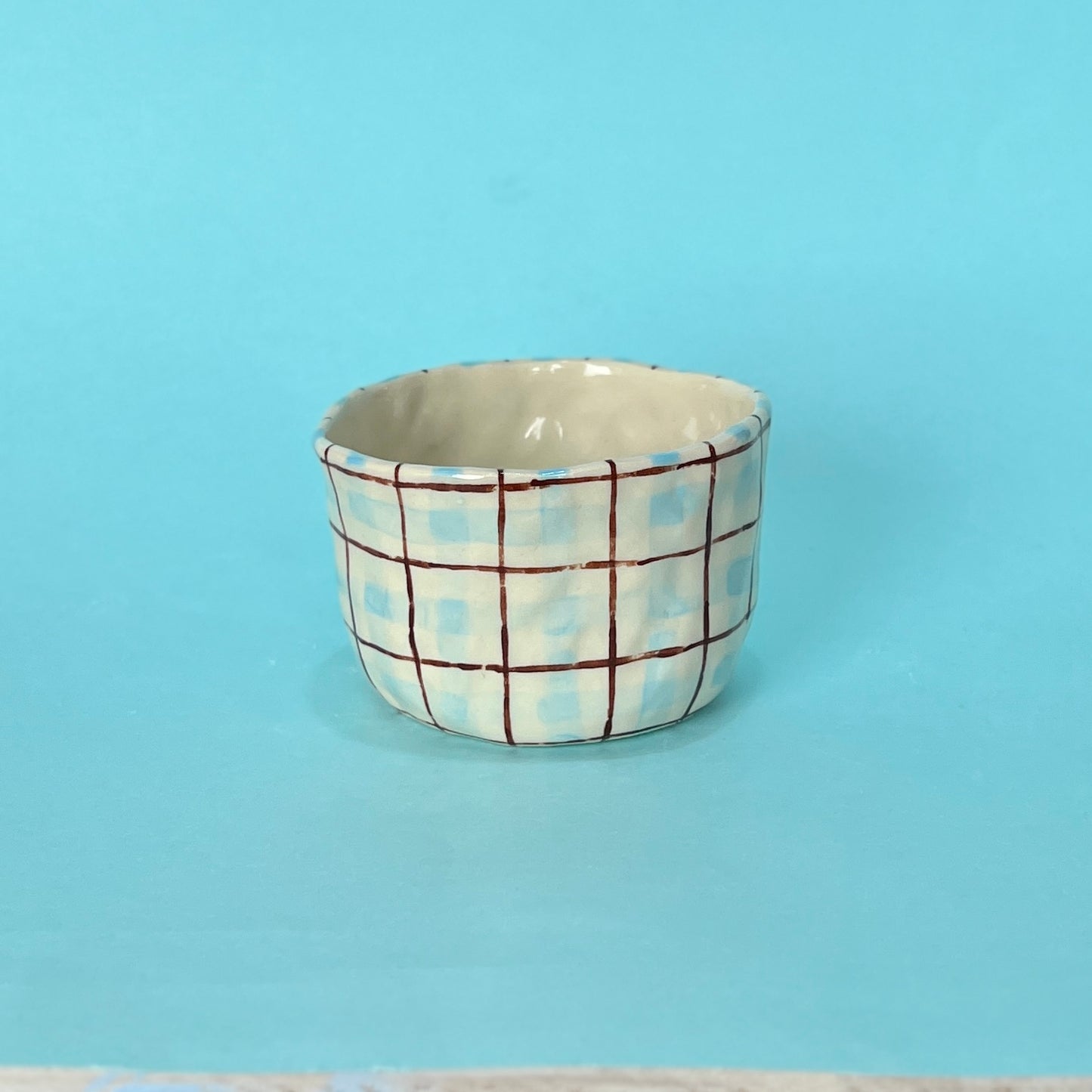 Blue and Brown Gingham Mug