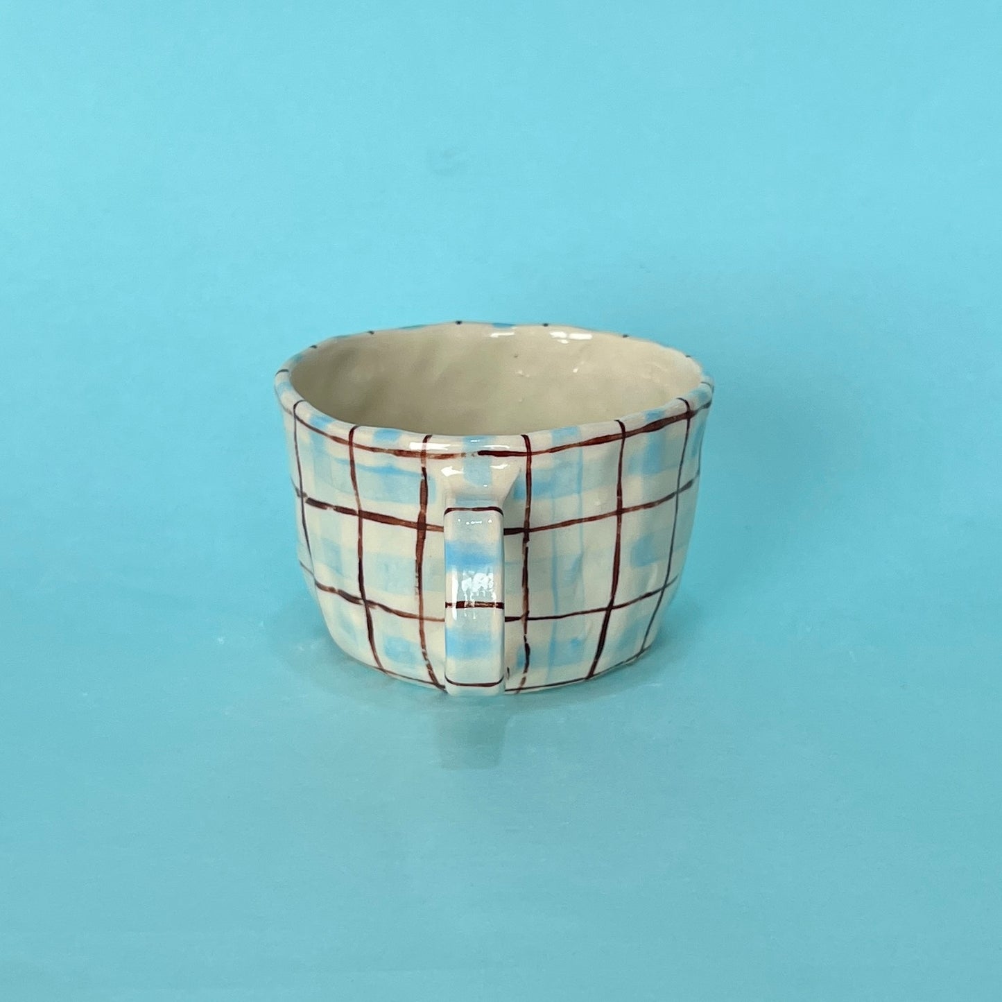 Blue and Brown Gingham Mug