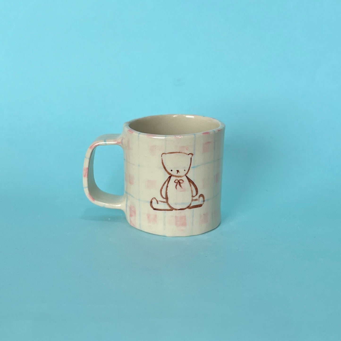 Teddy Pink and Blue Gingham Mug