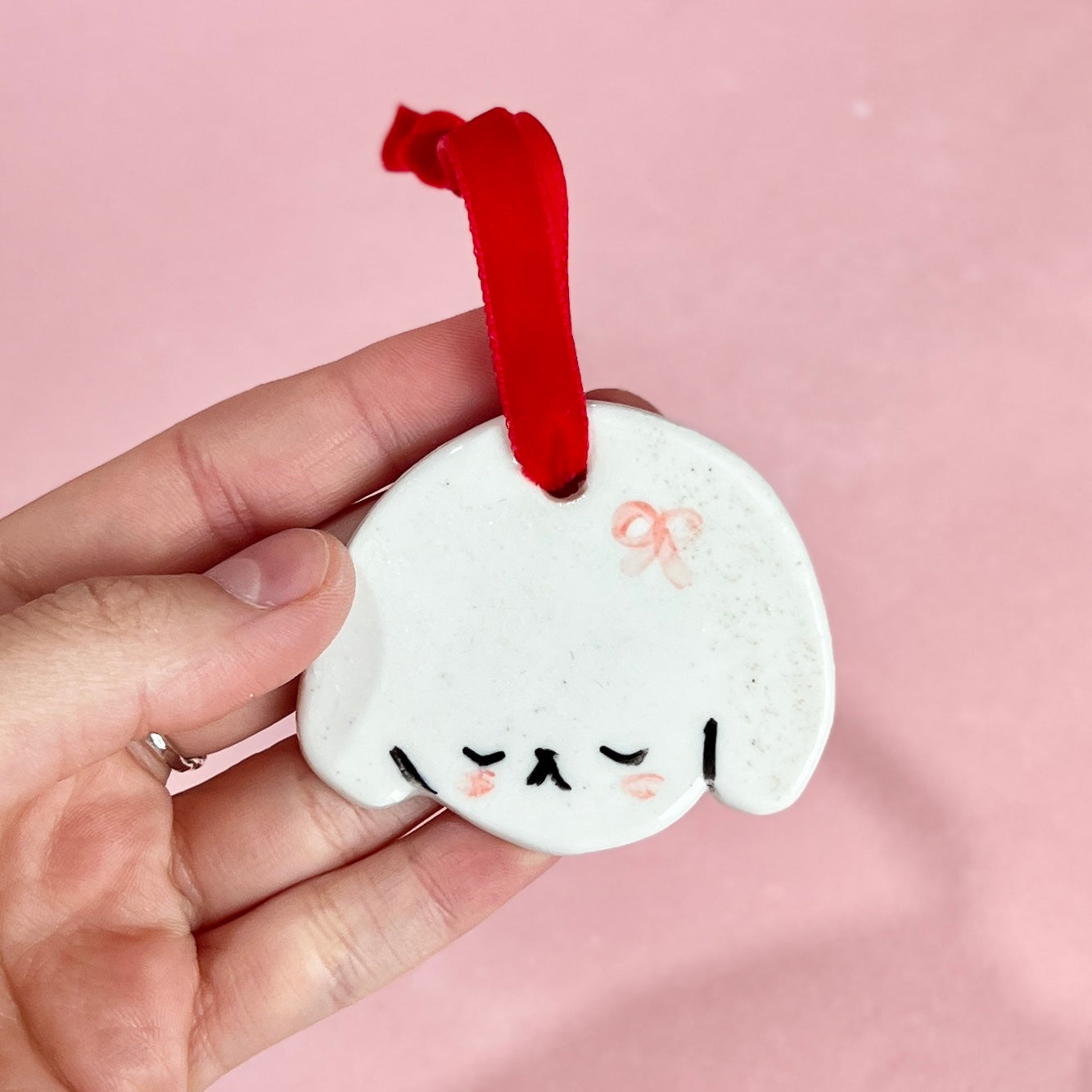 Puppy Ornament Red Ribbon