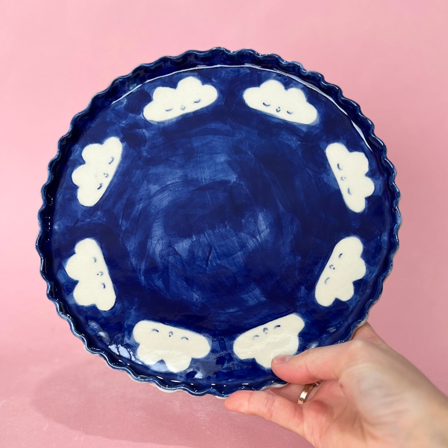 Navy Frilly Cloud Large Plate