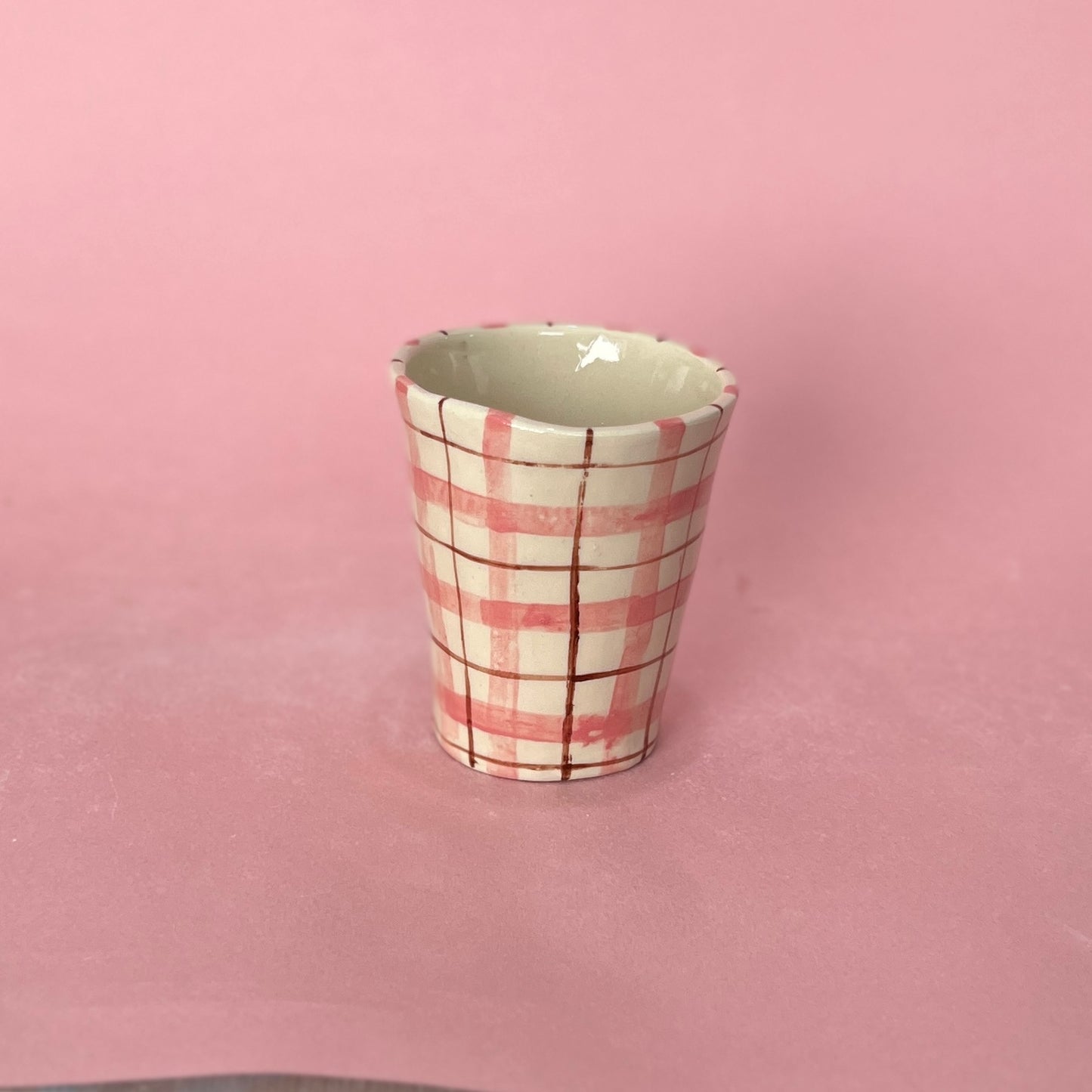 Pink and Brown Gingham Latte Cup