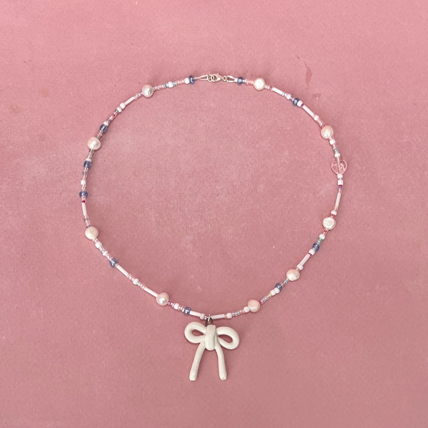 White Bow Necklace