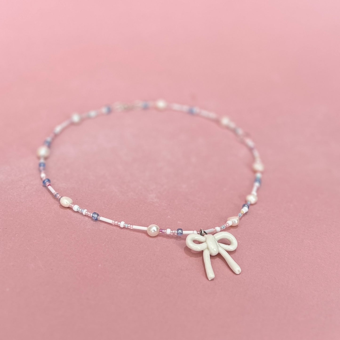 White Bow Necklace