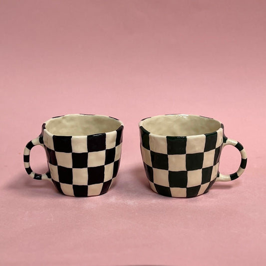 Checkerboard Mugs - Dark Green & Black
