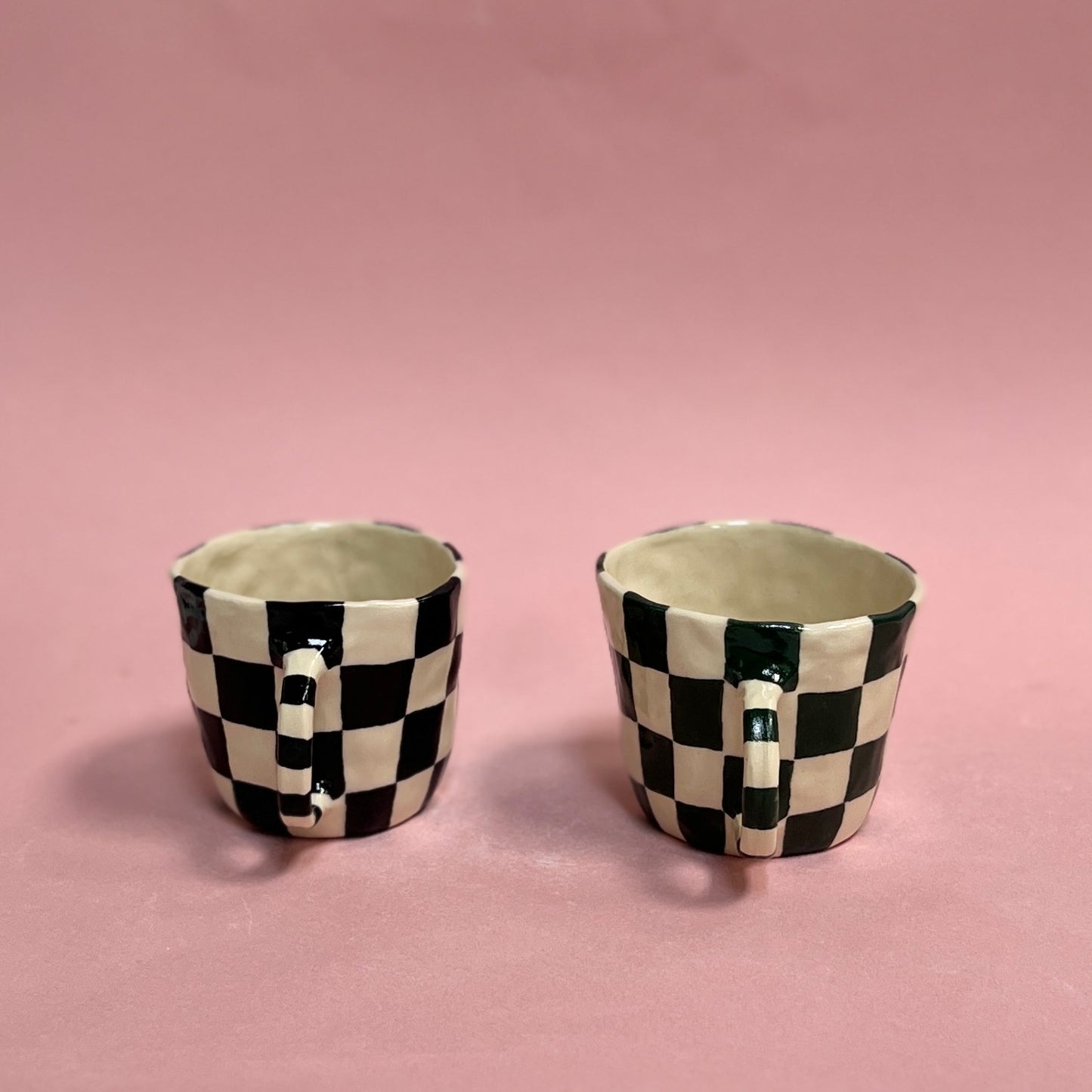 Checkerboard Mugs - Dark Green & Black