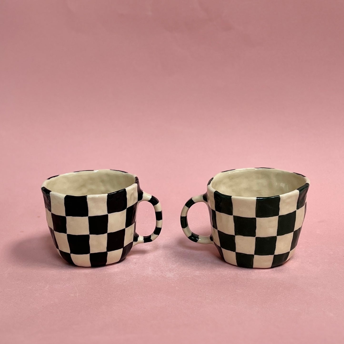 Checkerboard Mugs - Dark Green & Black