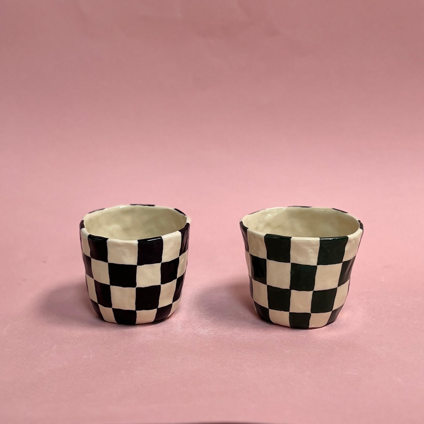 Checkerboard Mugs - Dark Green & Black