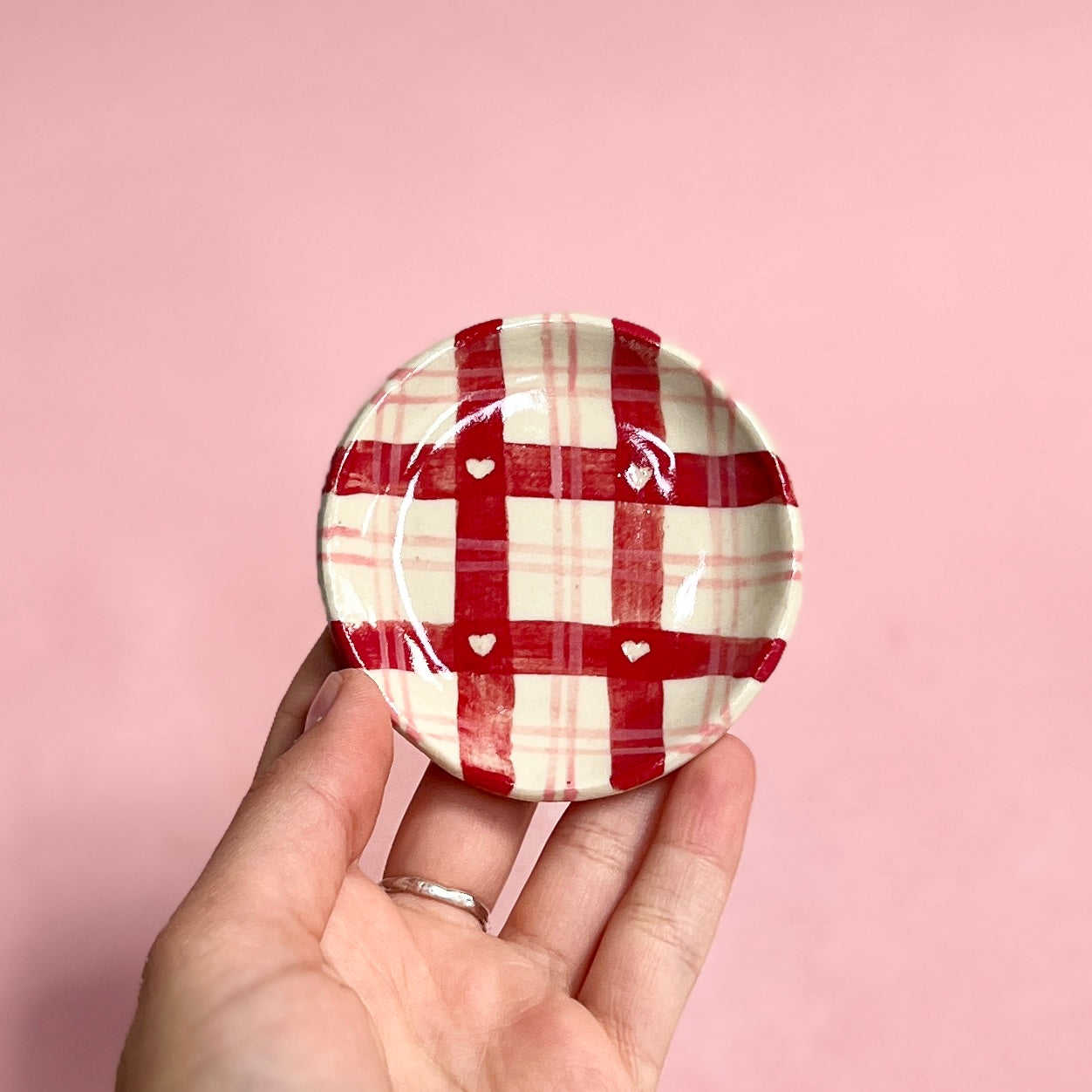 Romantic Red Gingham Trinket Dish