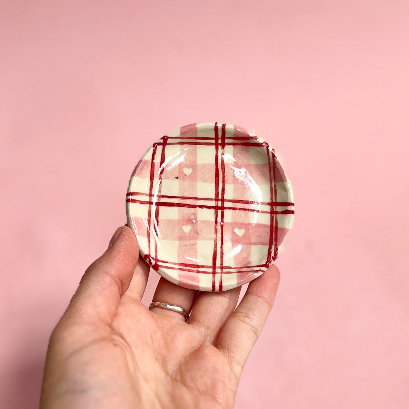 Romantic Pink Gingham Trinket Dish