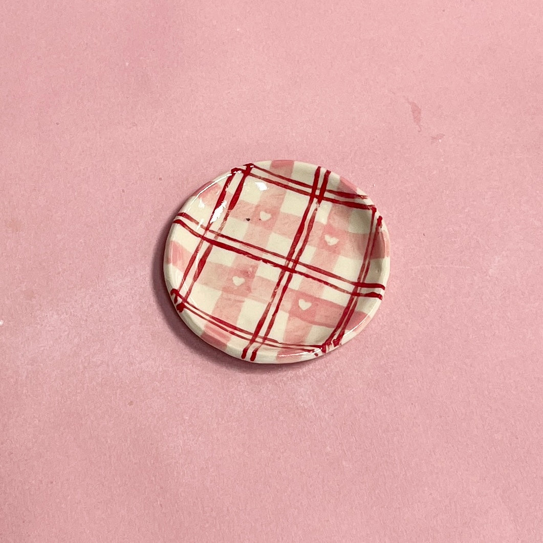 Romantic Pink Gingham Trinket Dish