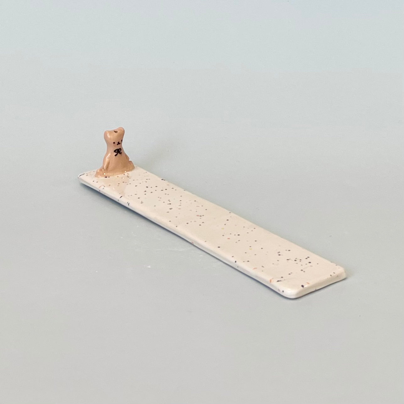 Bear Long Incense Holder White Speckle