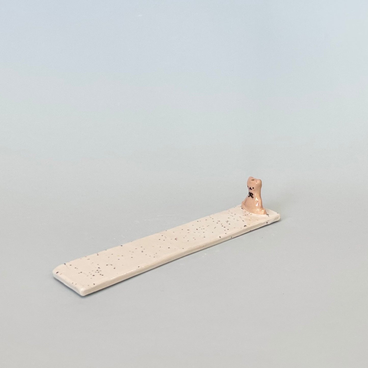 Bear Long Incense Holder White Speckle