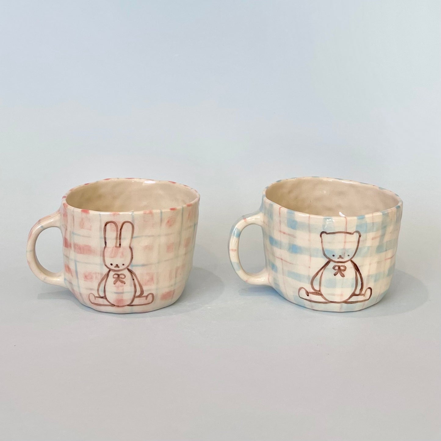 Gingham Bunny and Bear Mugs