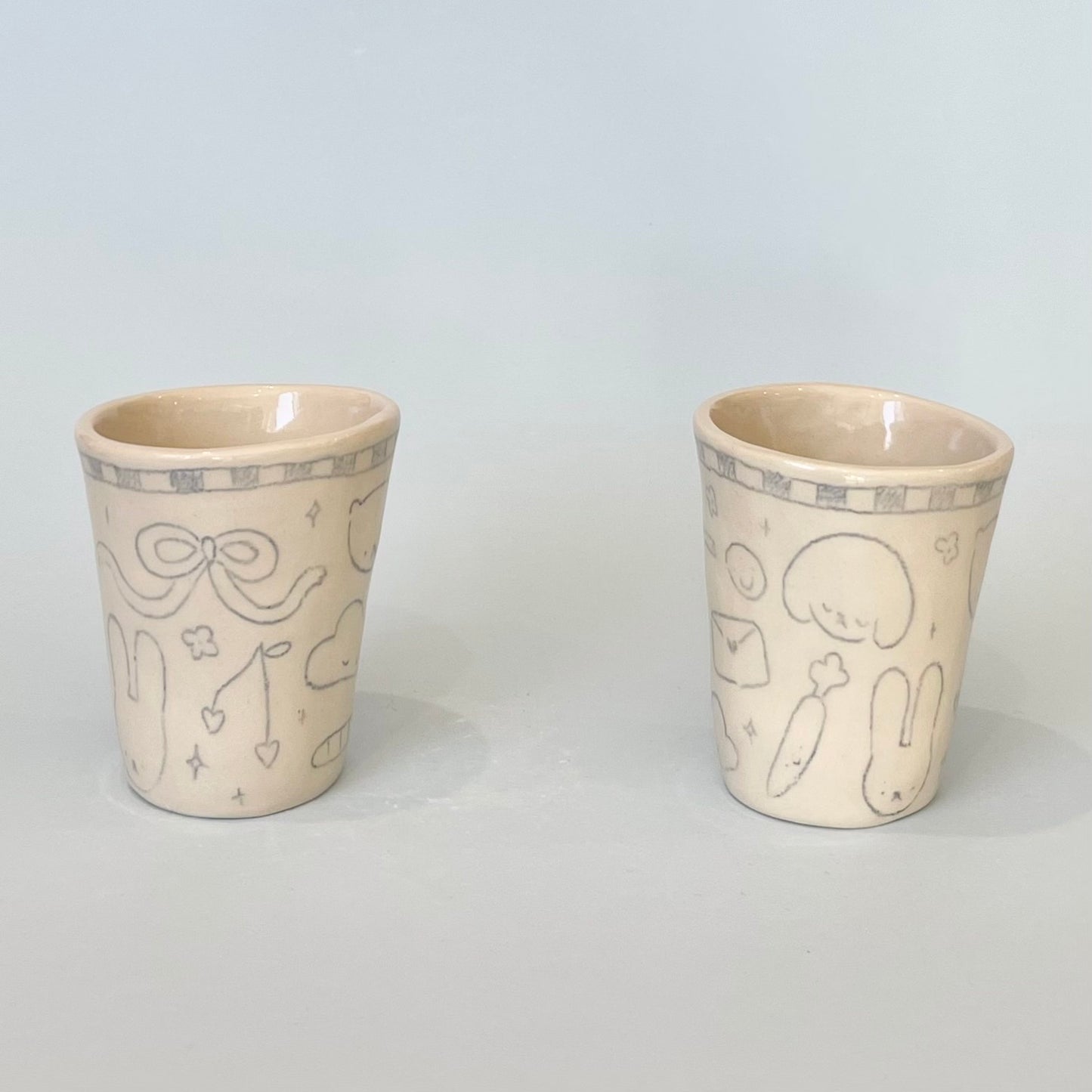 Pale Blue Checkerboard Latte Cups
