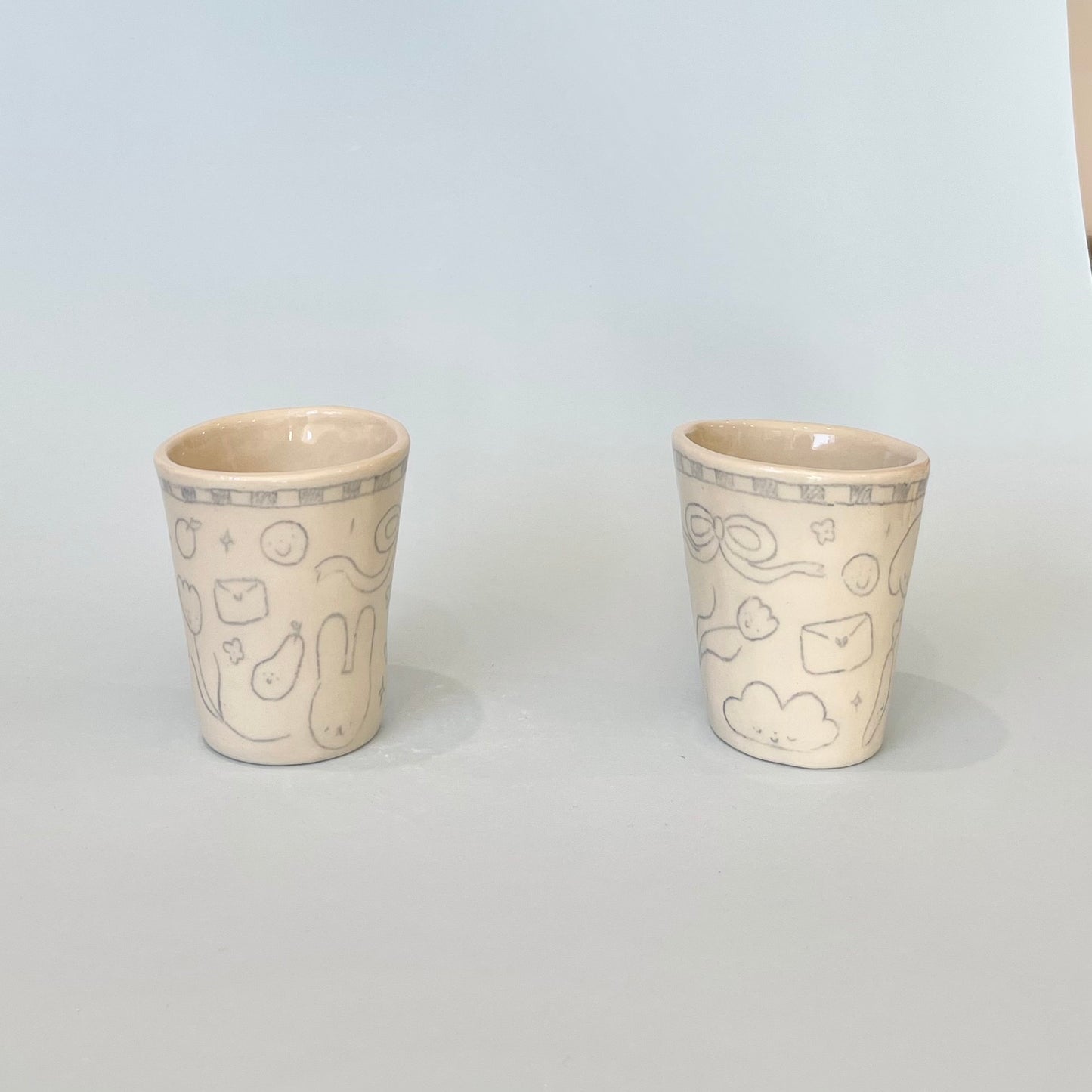 Pale Blue Checkerboard Latte Cups