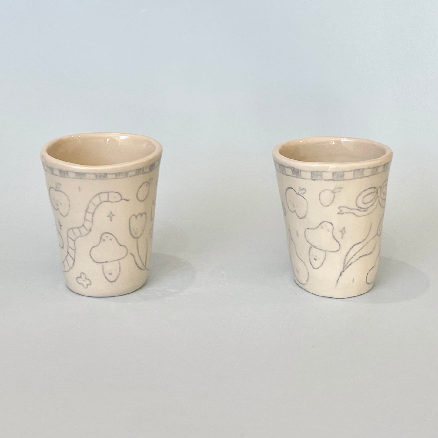 Pale Blue Checkerboard Latte Cups