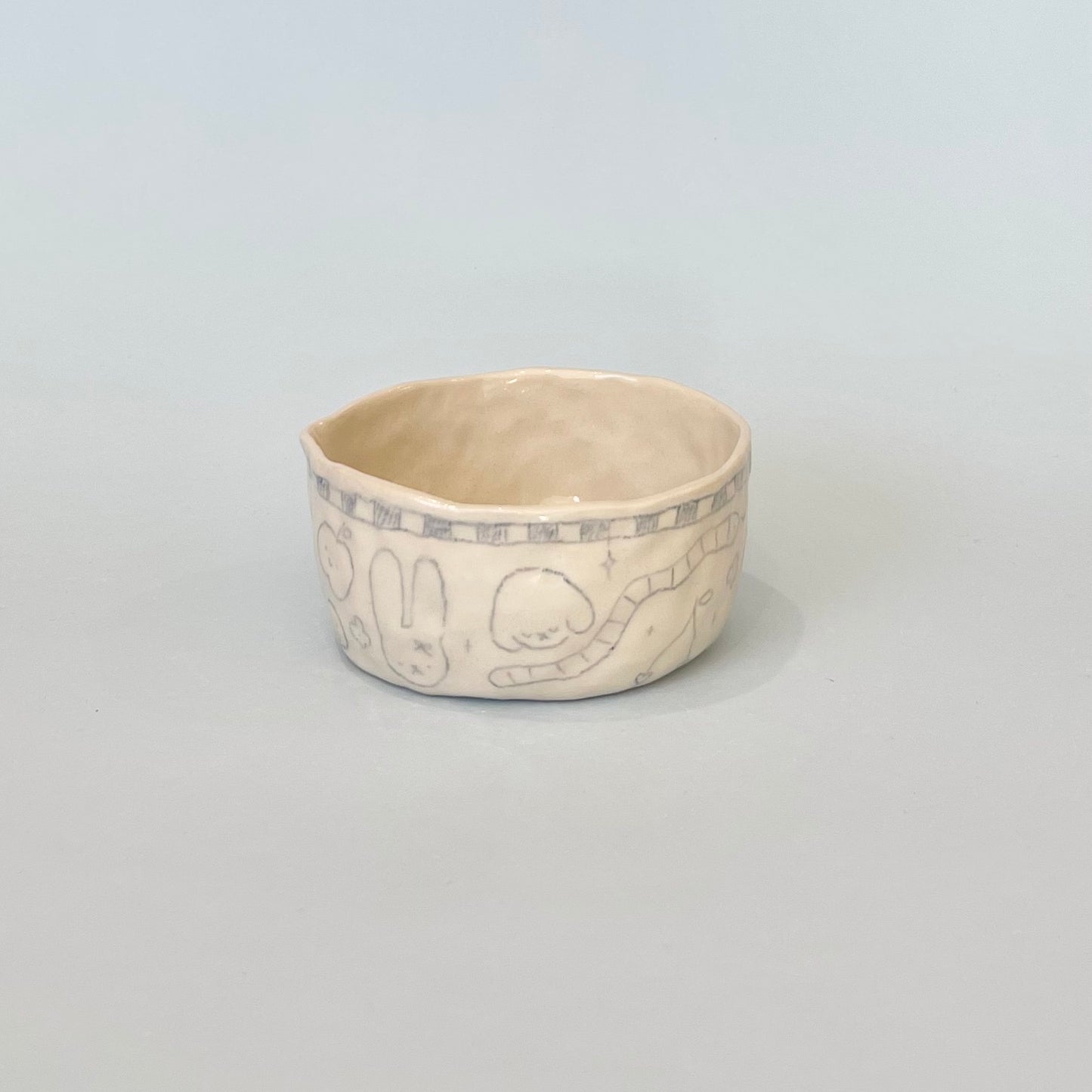 Pale Blue Checkerboard Pinchy Matcha Bowl