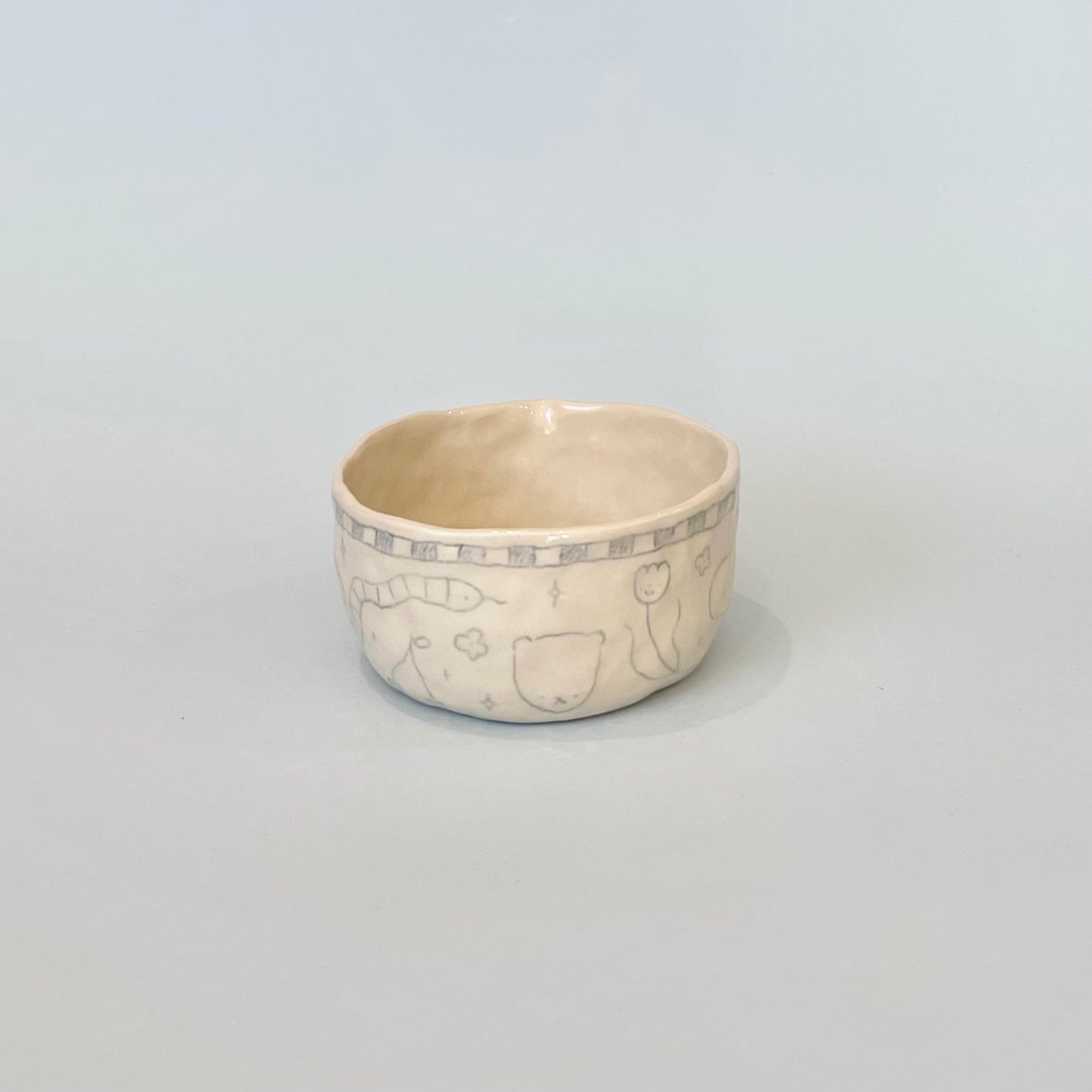 Pale Blue Checkerboard Pinchy Matcha Bowl