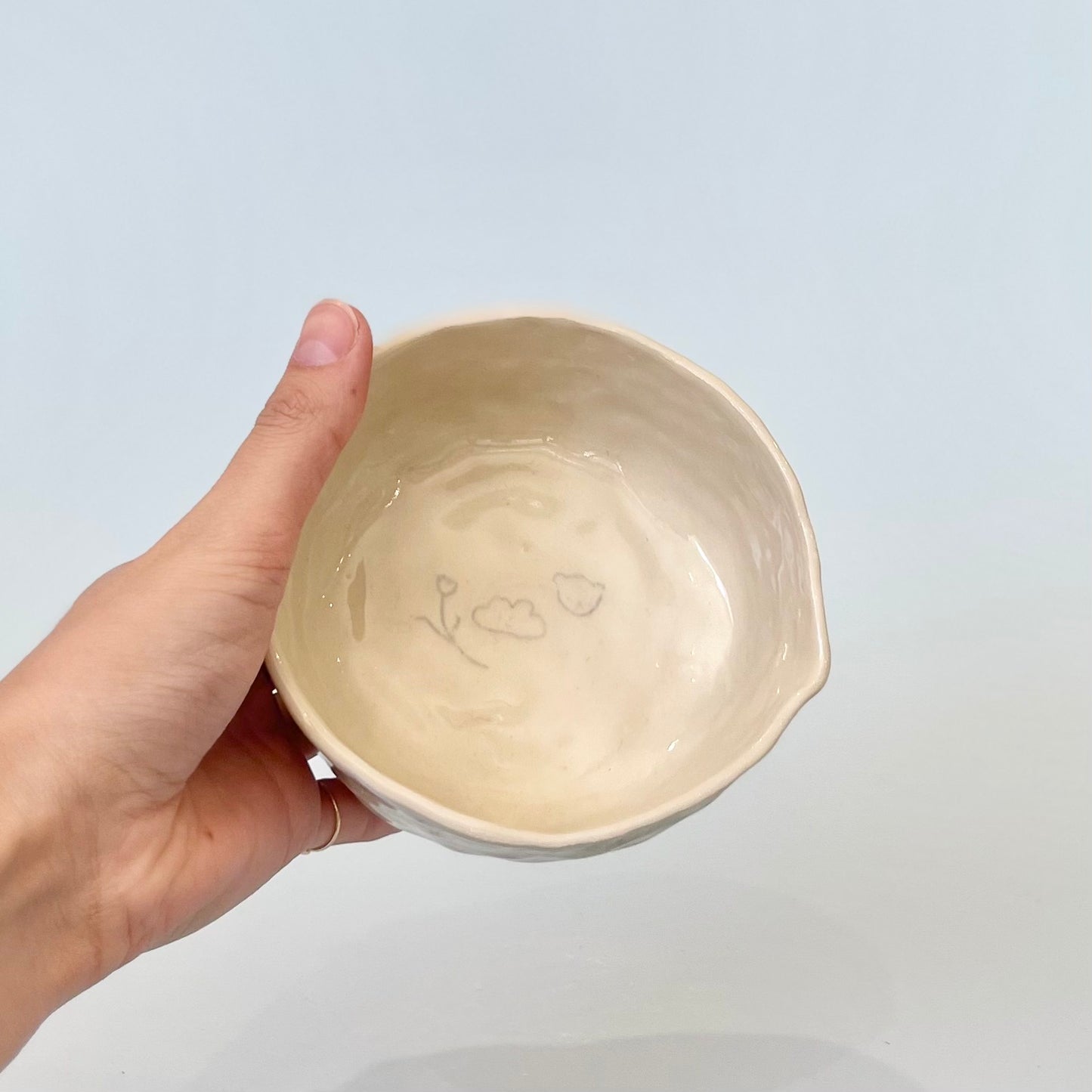 Pale Blue Checkerboard Pinchy Matcha Bowl