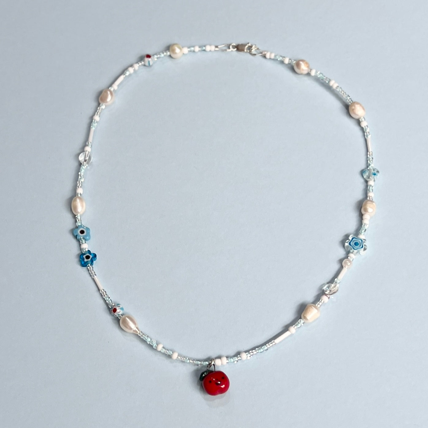 Apple and Blue Flower Necklace