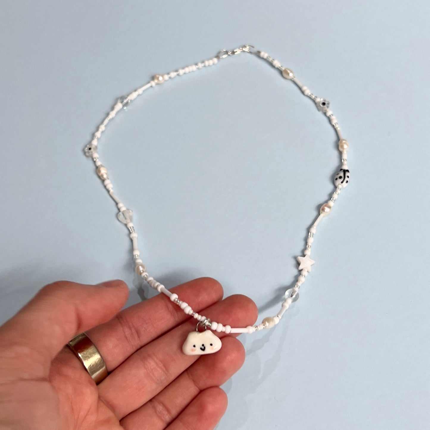White Cloud with Bug Friend Necklace