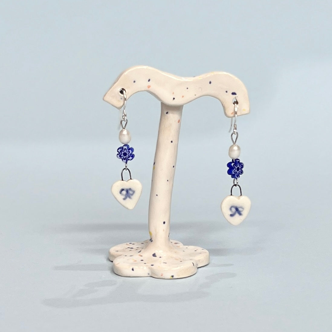 Blue Ribbon Heart Earrings