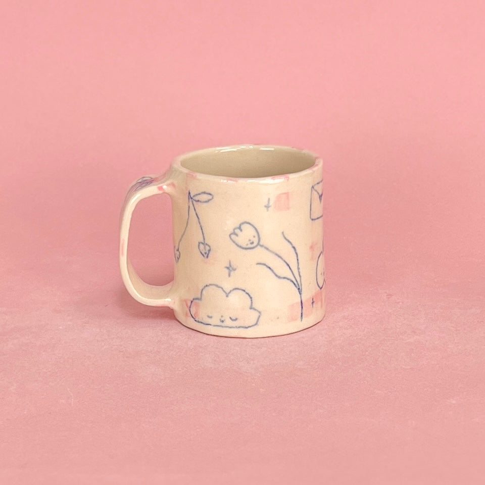 Pale Pink Gingham Scribble Mug