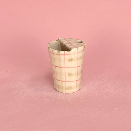 Green and Pink Gingham Travel Mug