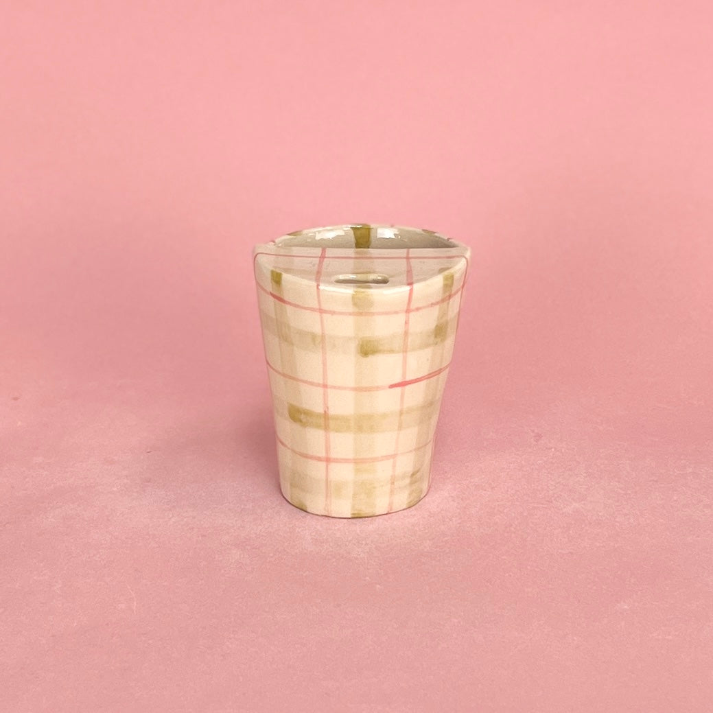 Green and Pink Gingham Travel Mug