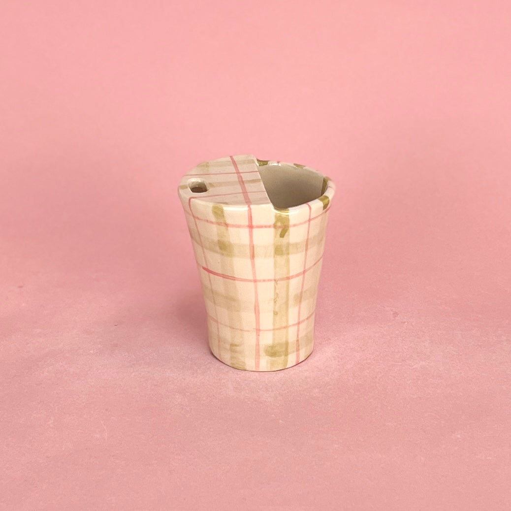 Green and Pink Gingham Travel Mug